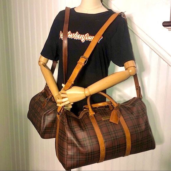 RALPH LAUREN Tartan Plaid Boston Duffle Travel Tote Shoulder Bag 40cm - Picture 8 of 16
